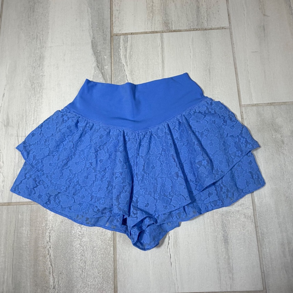 OFFLINE by Aerie Real Me Floral Lace Skort Blue High Waisted Athletic Shorts M
